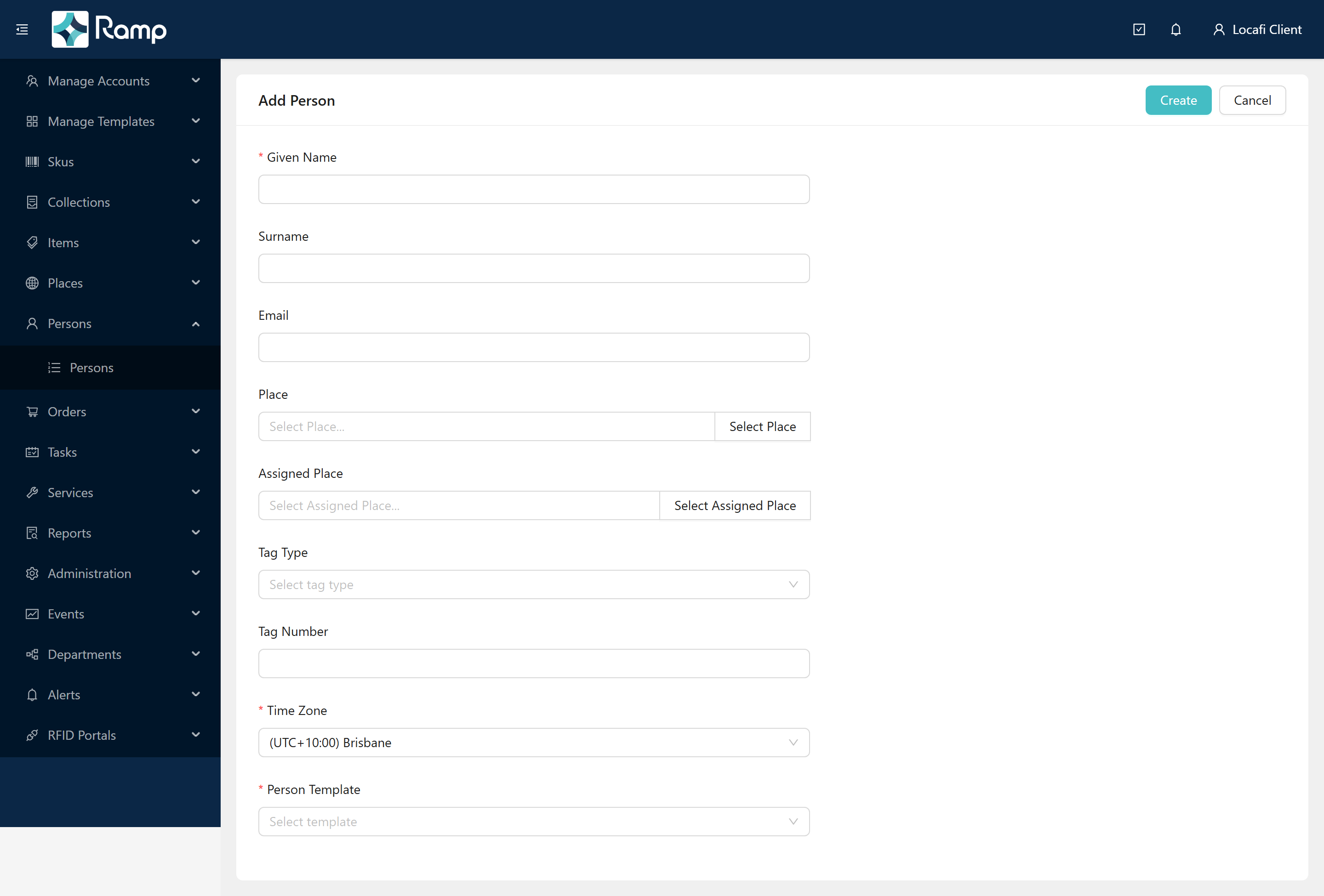 Add Person form, empty