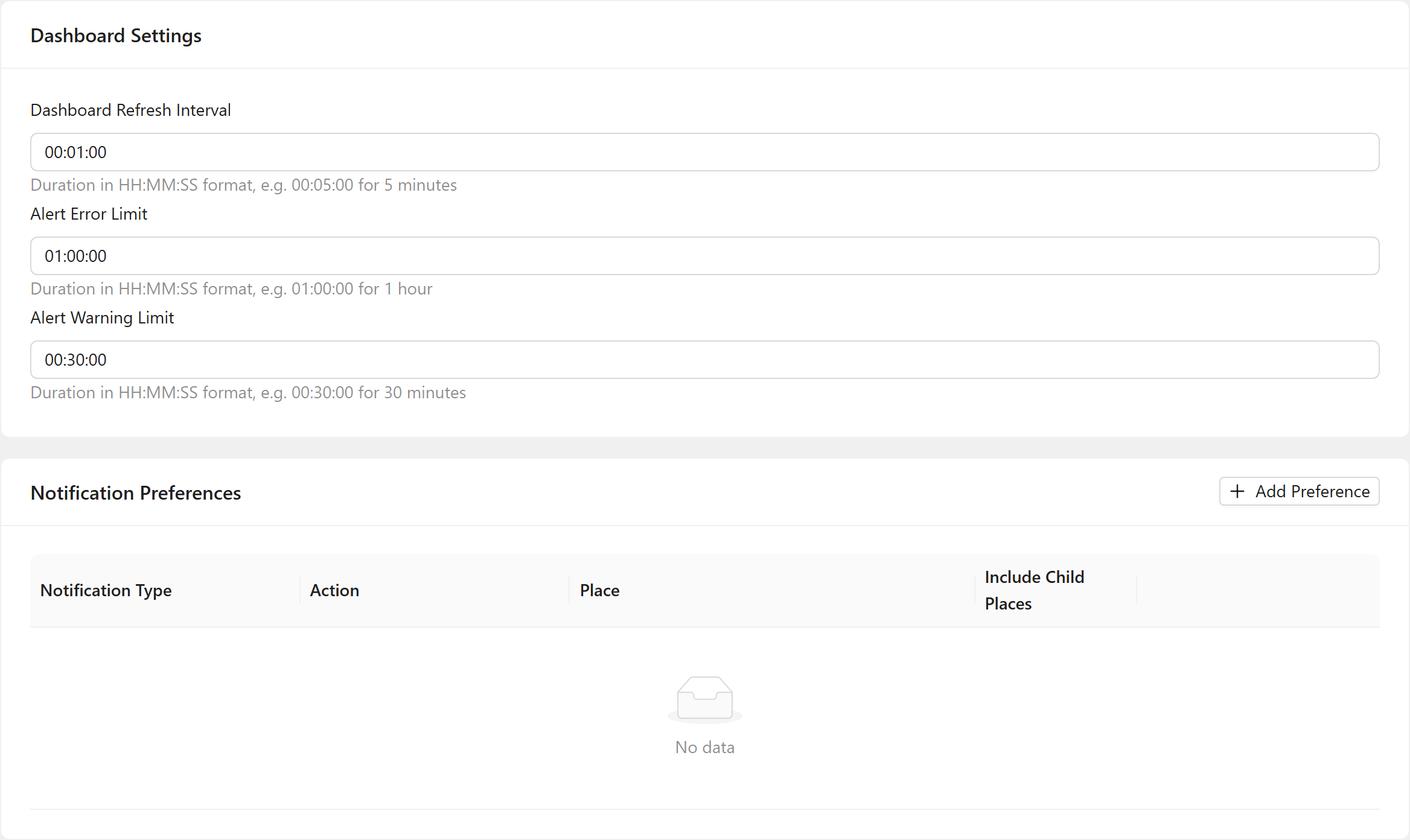Dashboard Settings and Notification Preferences
