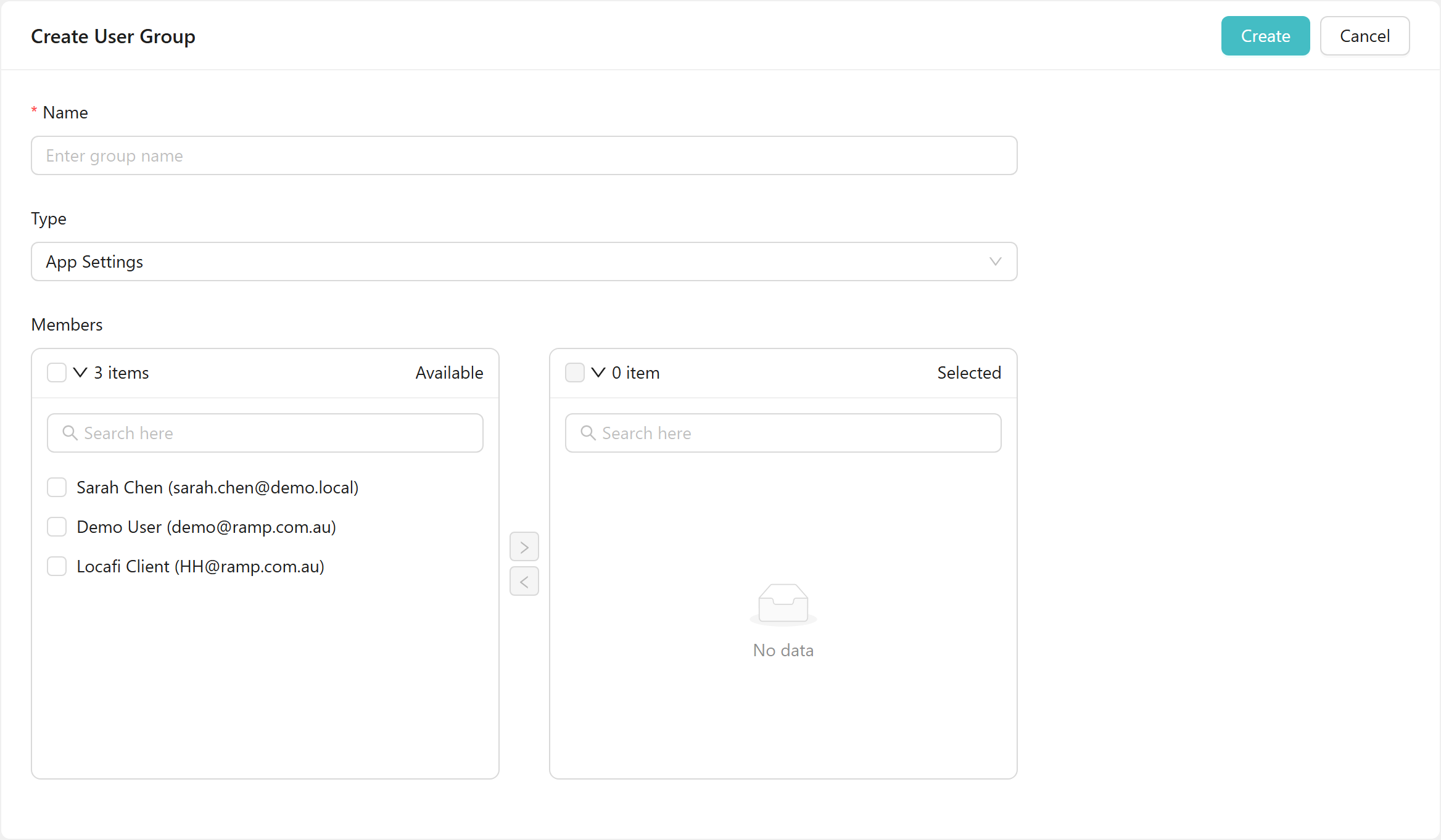 Create User Group form