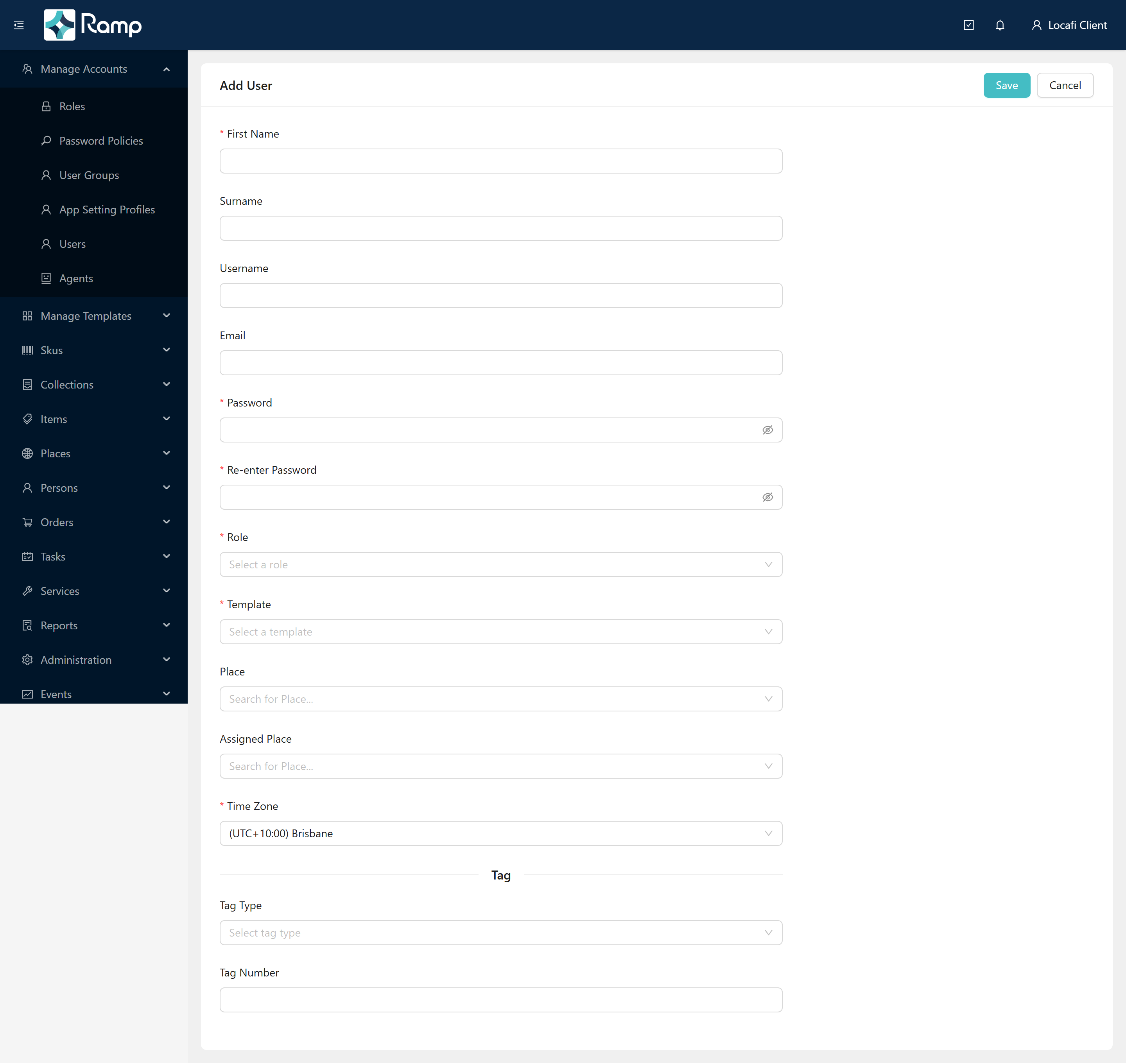 Add User form, empty
