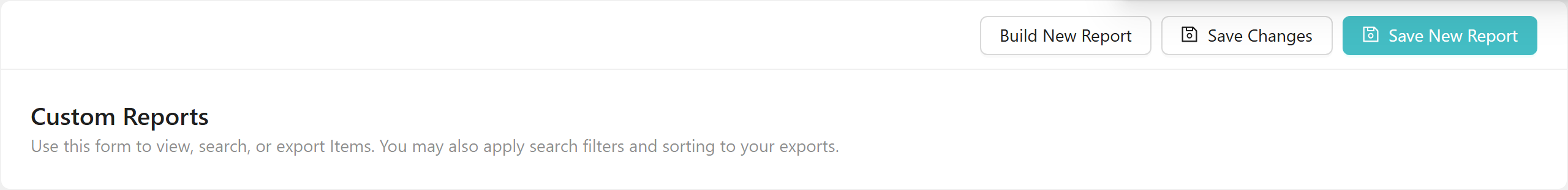 The report builder page header showing the Build New Report, Save Changes, and Save New Report buttons alongside the Custom Reports heading.