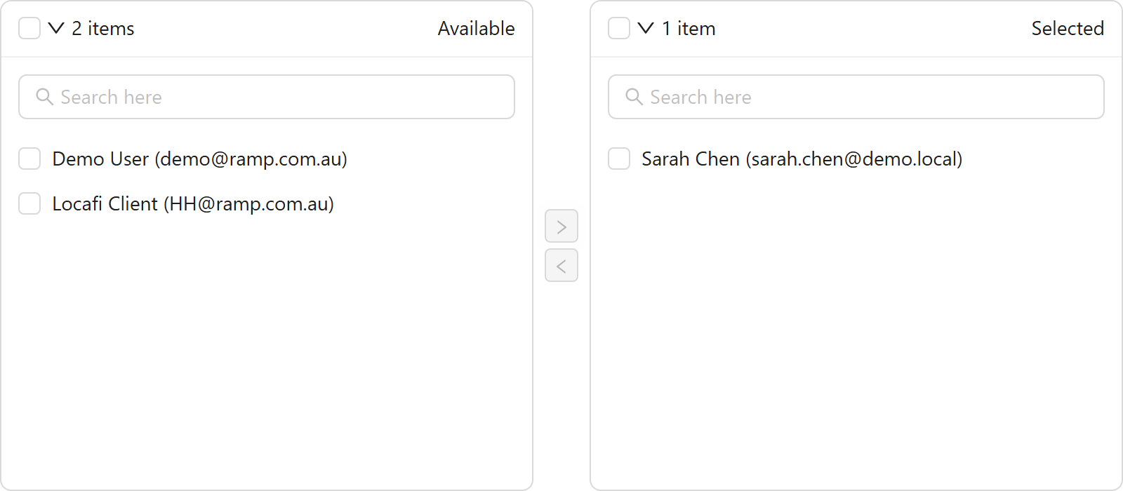 Members transfer control with Sarah Chen in Selected