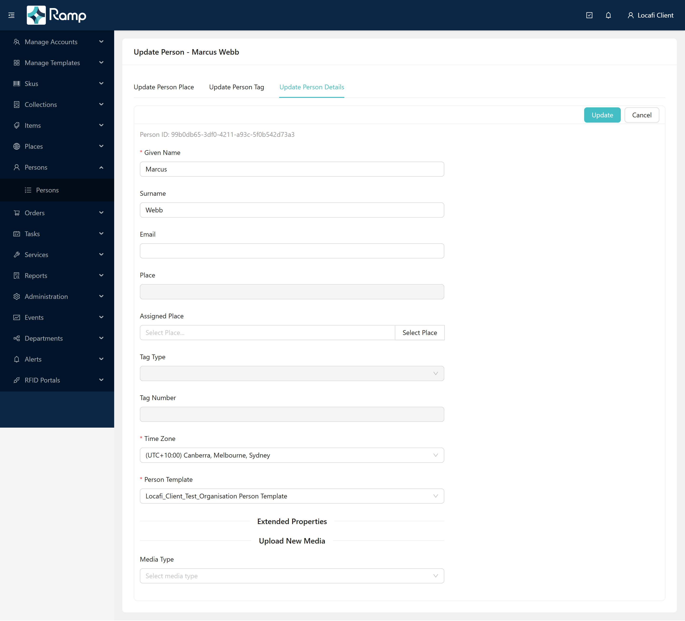 Edit person page, tab bar and Details tab