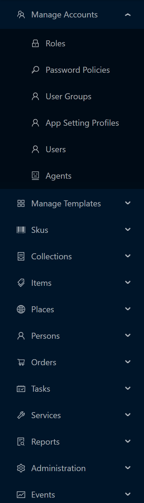 Sidebar with Manage Accounts expanded