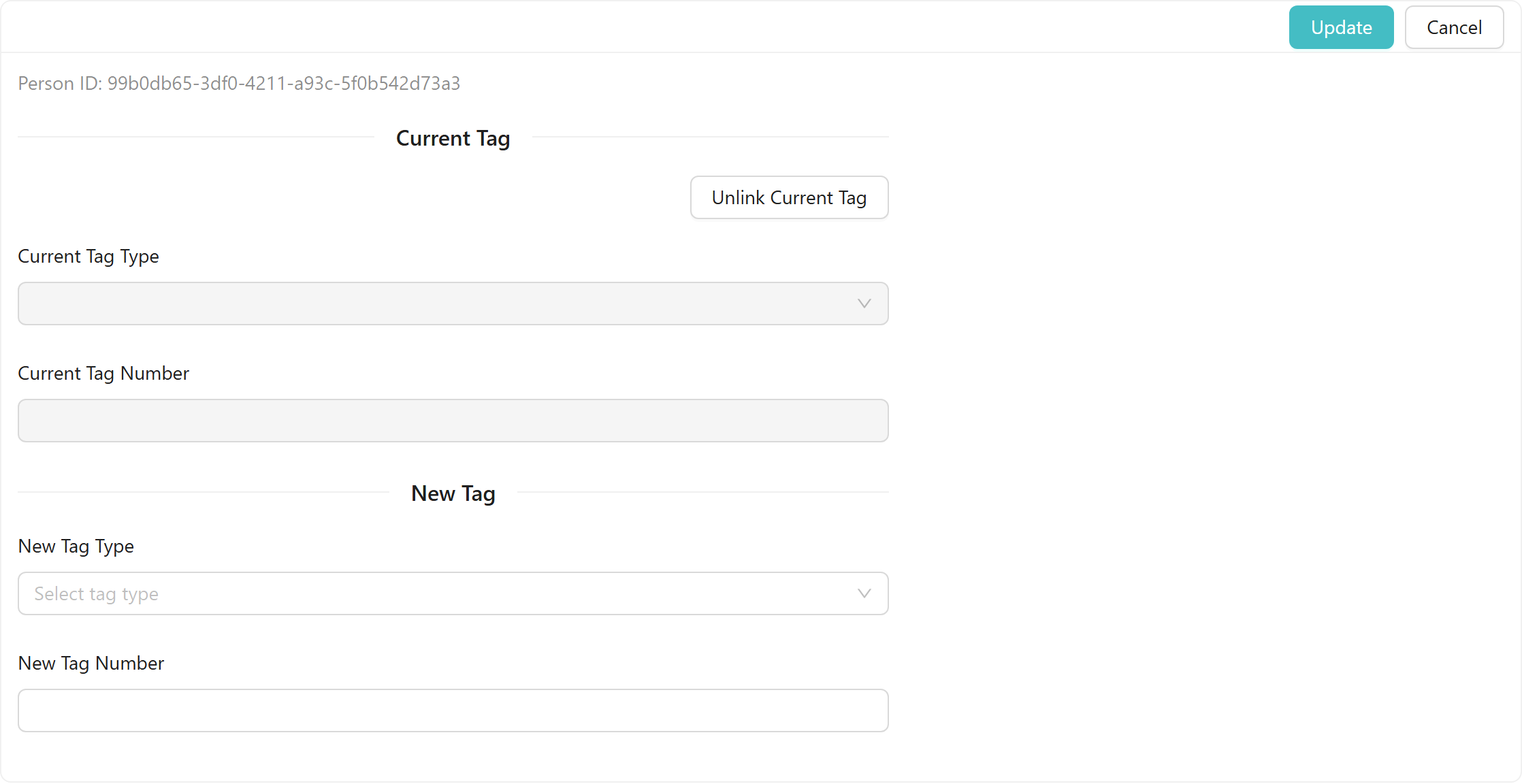Update Person Tag tab card
