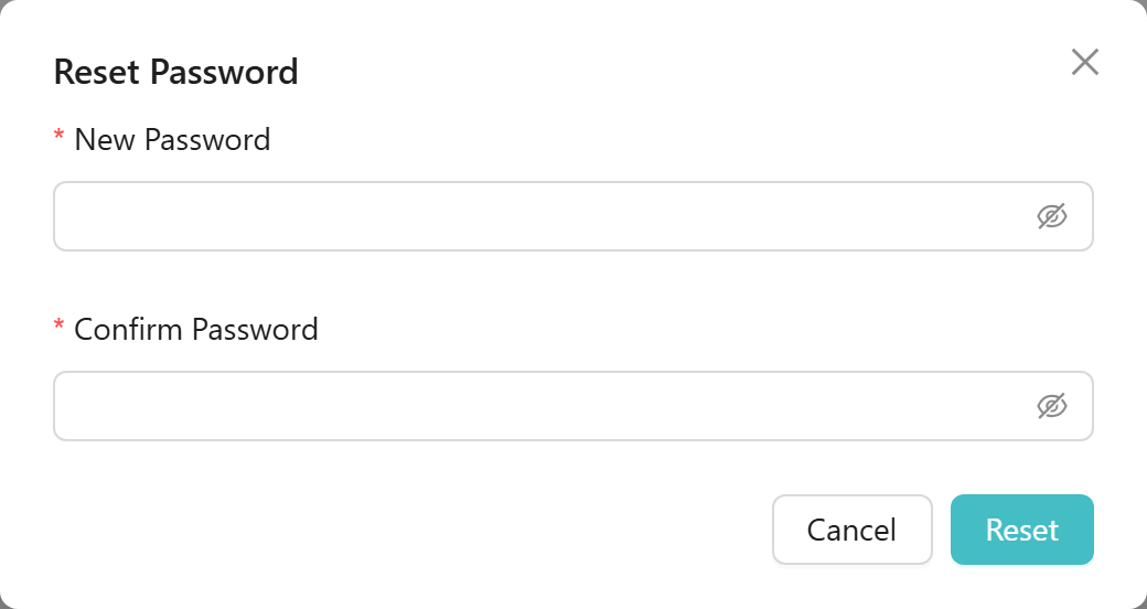 Reset Password modal